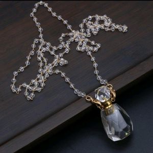 Natural Clear Quartz Essential Oil Bottle Pendant Necklace
